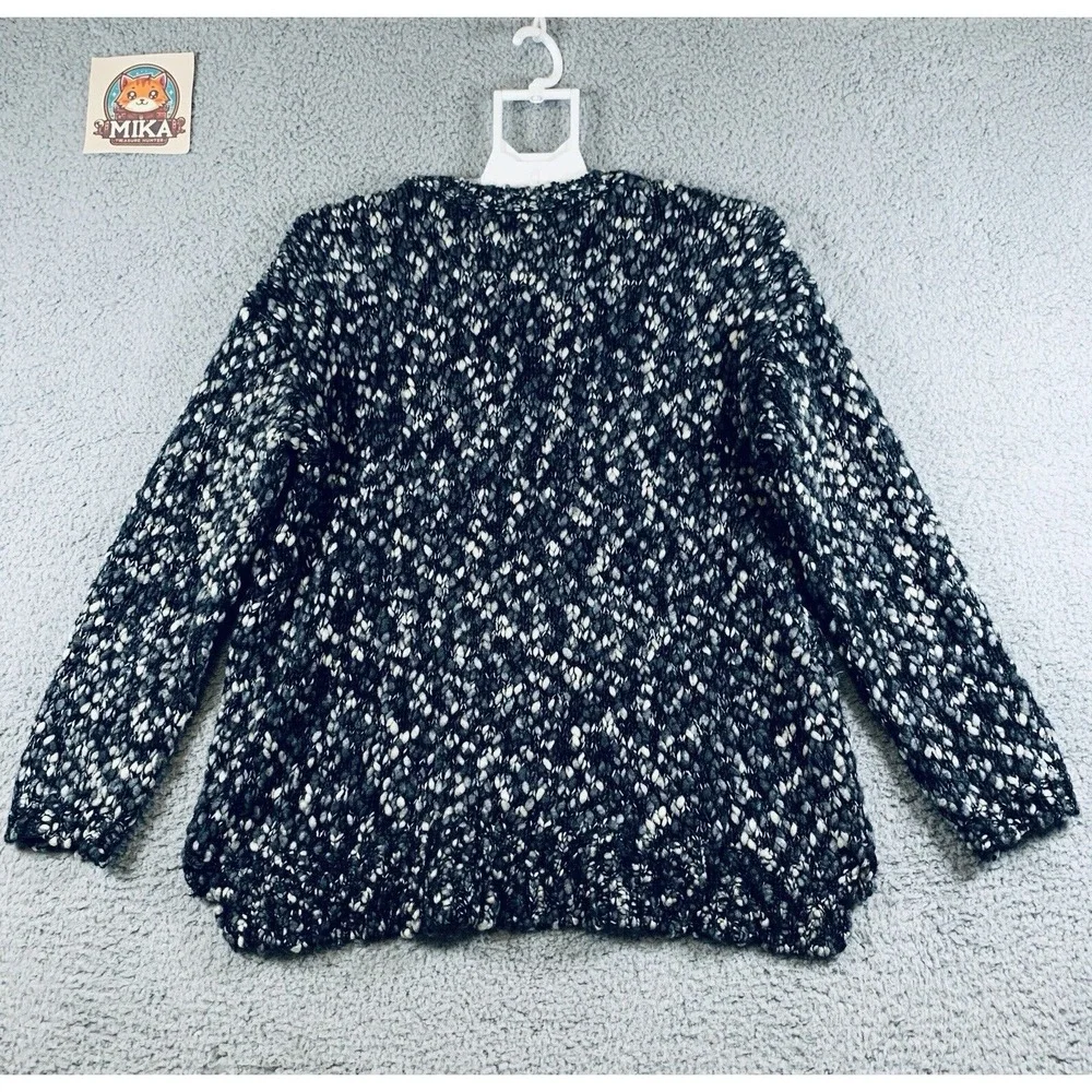 J.Jill Sweater Women's Hi Low Pullover Knit Long Sleeve Wool Blend Black White M